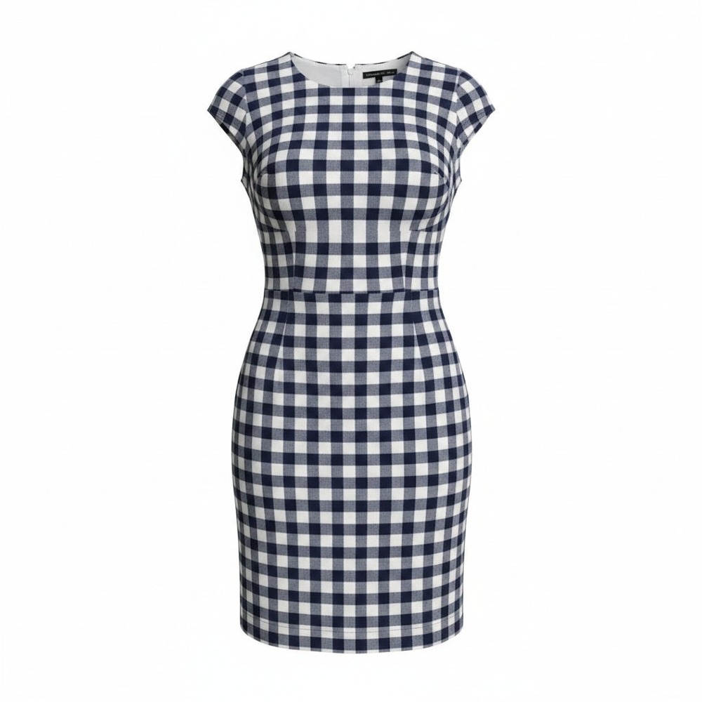 Preston & York Josie Dress Women 16 Navy Gingham Cap Sleeve Sheath Workwear